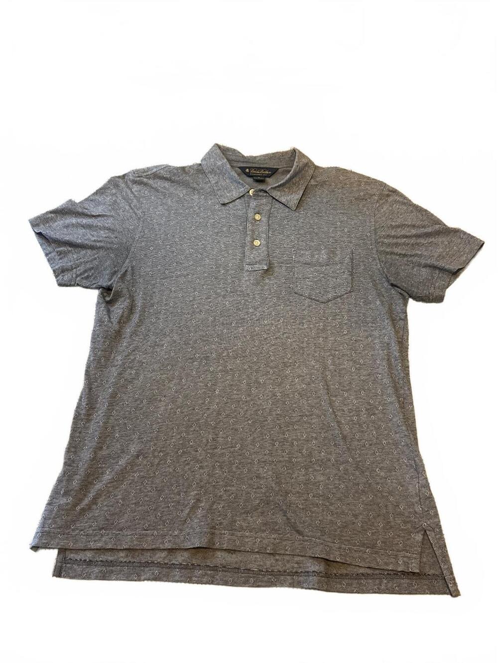 Brooks Brothers Polo Shirt Mens Medium M Blue Cotton Geometric Dobby Pocket Top